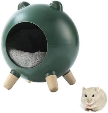 TUTU&LELE Hamster Hideout Space Elf Nest, Tiny House Bed with Round Plush Pad for Hamsters, Mice, Gerbils to Sleep & Play (Green)