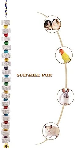2 Pack 27 Inches Extra Long Bird Chewing Toy, Parrot Beak Grinding Calcium Stone with Bells, Bird Cage Accessories, Cage Toys for Cockatiel Parakeet Parrot Budgies Rat Hamster Rabbit African Grey