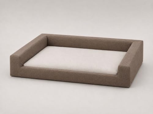 Mini Cloud Bed - Removable and Washable Covers - Upholstered Minimalist Modern Luxury - Toddler Baby Pet Dog Cat Nursery (Waterproof Taupe Linen, Large)