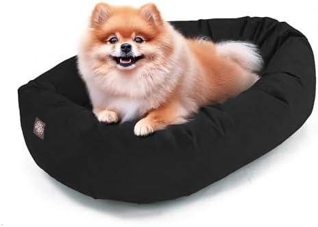 Majestic Pet 24 Inch Suede Calming Dog Bed Washable – Cozy Soft Round Dog Bed with Spine Support for Dogs to Rest Their Head - Fluffy Donut Dog Bed 24x19x7 (Inch) - Round Pet Bed Small – Black (2025)