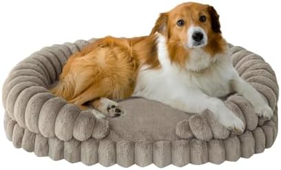 BALANCE Calming Dog Bed for Large Sized Dogs, 36 Inches Oval Washable Pet Bed with Sides, Orthopedic Pet Couch Sofa with Non-Slip Bottom, Oatmeal