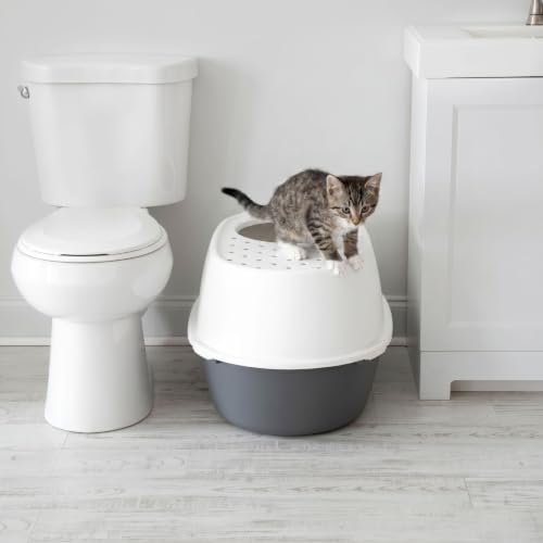 IRIS USA XX-Large Top Entry Cat Litter Box, Dog Proof, Gray/White