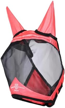 Harrison Howard Horse Fly Mask with Ears, Half Face Fly Mask for Horses, UV Protection, Large Eye Space Coral Orange M