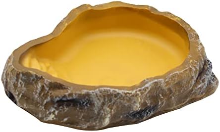 Reptile Water Dish, Resin Rock Food Feeder Bowl, M, Yellow