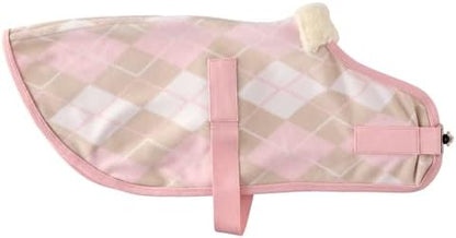 Pet Passion Preston II - The Polar Fleece Coat, Recycled Polar Fleece Warm Dog Jacket for Cold Weather for Small, Medium, Large Dogs, Pink Argyle, Small (10-25 lbs)