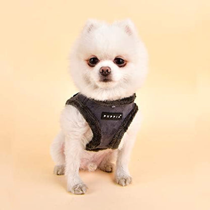 Puppia Terry Vest Dog Harness Step-in Winter Suede Warm No Choke No Pull Training Walking for Small and Medium Dog, Grey, Medium