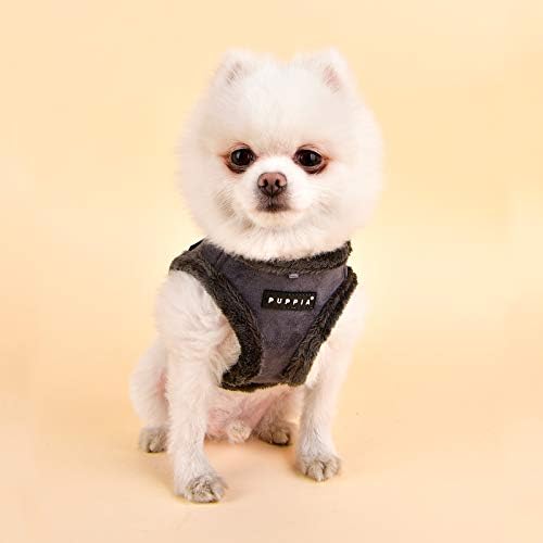 Puppia Terry Vest Dog Harness Step-in Winter Suede Warm No Choke No Pull Training Walking for Small and Medium Dog, Grey, Medium