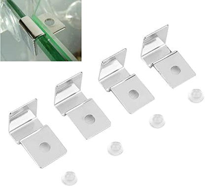 4Pcs Aquarium Cover Clip, Fish Glass Covers Clips Stainless Steel Material Aquarium Glass Cover Support Bracket Universal Lid Clips for Rimless Tanks(10mm)