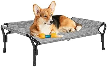 Veehoo Cooling Elevated Dog Bed, Raised Dog Cot with Guardrail & Headrest