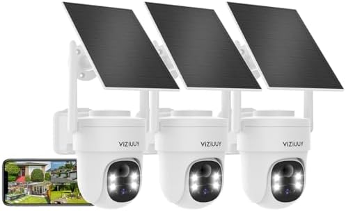 VIZIUUY 3MP Solar Security Cameras Wireless Outdoor, Color Night Vision Cam