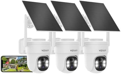 VIZIUUY 3MP Solar Security Cameras Wireless Outdoor, Color Night Vision Cam