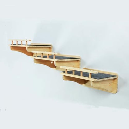 SHENGOCASE 47.2" x 11.8" Natural Wood Wall Mounted Cat Shelves