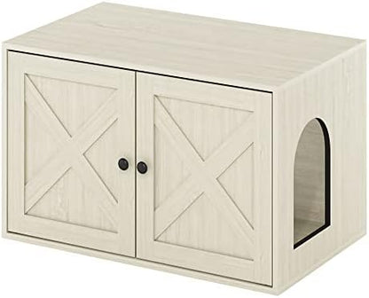 Furinno PELI Farmhouse Style Cat Litter Box Enclosure, White Wash