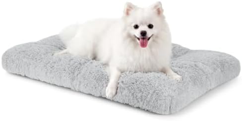 JOEJOY Dog Bed Crate Pad, Deluxe Plush Washable Dog Beds Fulffy Soft Kennel Pad Anti-Slip Pet Sleeping Mat for Small Dogs, 23" x 18", Grey