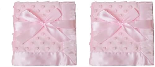 American Baby Company Heavenly Soft Chenille Security Blanket, 2-Layer Design with Minky Dot & Silky Satin, Pink, 14" x 14" for Boys and Girls (Pack of 2)