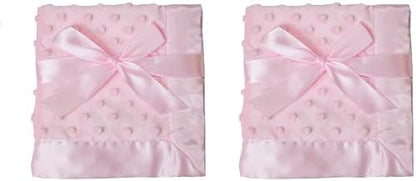 American Baby Company Heavenly Soft Chenille Security Blanket, 2-Layer Design with Minky Dot & Silky Satin, Pink, 14" x 14" for Boys and Girls (Pack of 2)
