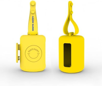Dog Poop Bag Dispenser with 15 14" Bags Capacity | Yellow Silicone Dog Poop Bag Holder for Leash | Durable, Portable & Refillable Waste Bag Case | Only Fits Waste Happy bags