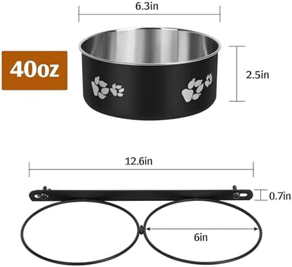 No Spill Dog Crate Water Bowls, 40oz Stainless Steel Dog Food and Water Bowl Set for Large/Medium/Small Pets, Detachable Hanging Pets Bowls for Cage, Kennel, Crate(Black)