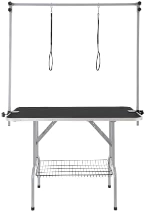 VEVOR Pet Grooming Table, 46 Inch Grooming Station with 2 Height Adjustable Arms, 330LBS Static Load Capacity, Foldable Dog Groom Station with No-Sit Haunch Holder with Loop, for Medium/Small Dogs