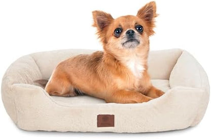 AKC Plush Cuddler Dog Bed, Low-Profile Entrance, Small Dogs, Beige, 25"