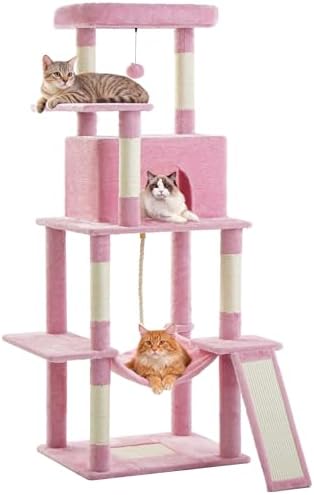 Cat Craft Cat Tree 63 Inch Cat Tower for Indoor Cats, Multi-Level Cat Tree for Large Cats 20 lbs+ Heavy Duty Cat Tower with Sisal Scratching Posts, Hammock, Condo and Extended Platform, Pink