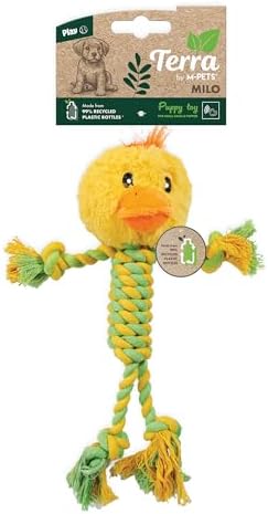 M-PETS Terra ECO Dog Toy – Squeaky Plush Dog Toy Made from Recycled Plastic Bottles, Soft & Durable Eco-Friendly Dog Toy (Milo, Green & Yellow)