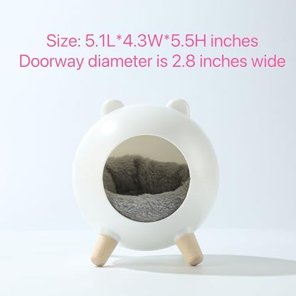 TUTU&LELE Hamster Hideout Space Elf Nest, Tiny House Bed with Round Plush Pad for Hamsters, Mice, Gerbils to Sleep & Play (White)