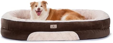 Orthopedic Dog Bed Couch for XXLarge Sized Pets with Egg Foam Support, Four-Sided Bolster Cushions, Soft Tear-Resistant Fabric, and Removable Machine Washable Plush Cover, 53'', Brown