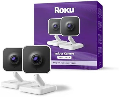 Roku Indoor Camera, Home Security with 1080p HD Color Night Vision, 2-Pack
