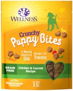 Wellness Crunchy Puppy Bites Dog Training Treats, Natural, Grain Free, Chicken and Carrot Recipe, 6 oz Bag