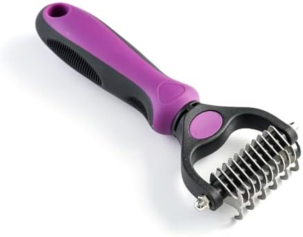 WePet Grooming Rake for Dogs & Cats, Double-Sided Deshedding Brush, Extra-Wide Dematting Tool, Slicker Comb for Undercoat & Loose Hair Removal, Reduces Shedding by 95%, Purple, Small