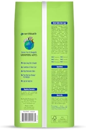 earthbath Green Tea & Awapuhi Grooming Wipes, 100 Count (1 Pack)