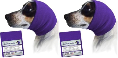 Happy Hoodie The Original Dog & Cat Calming Band - American Brand - Anxiety Relief/Noise Protection-Grooming-Thunder-Fireworks (Large, Purple) - Since 2008 (Pack of 2)