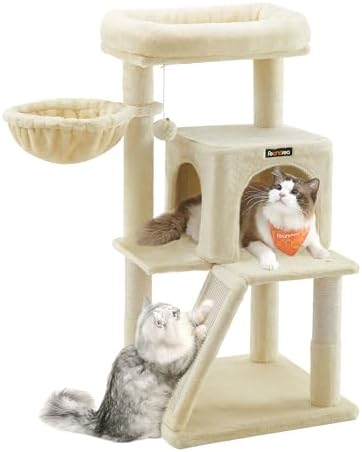 Feandrea Cat Tree, 37.8-Inch Tall Cat Tower, Multi-Level Condo, Beige