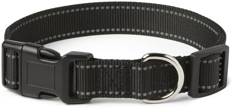 Amazon Basics Reflective Polyester Dog Collar, Adjustable Length 18.5"-29.5", 1.4" W, Quick-Release Buckle for Easy On/Off, Large, Black