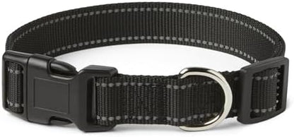 Amazon Basics Reflective Polyester Dog Collar, Adjustable Length 18.5"-29.5", 1.4" W, Quick-Release Buckle for Easy On/Off, Large, Black