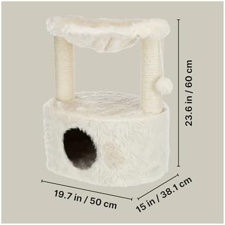 TRIXIE Baza Grande Cat Scratching Post 23,6 Inch - with Durable Sisal Rope and with Fluffy Hammock, Dangling Cat Toy & Cuddly Cat Cave - in Cream
