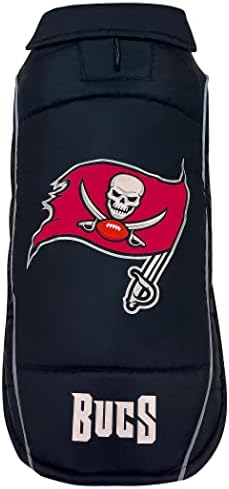 NFL Tampa Bay Buccaneers Puffer Vest for Dogs & Cats, Size Large. Warm, Cozy, and Waterproof Dog Coat, for Small and Large Dogs/Cats. Best NFL Licensed PET Warming Sports Jacket