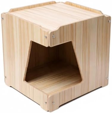 Large Cat Cave for Pet Cat Bed for Indoor Cats Cat House for Multi Pet & Large Kitten Kitty Cat Condo Cube Wooden Style 15 * 15 * 12.5 inches (Square)