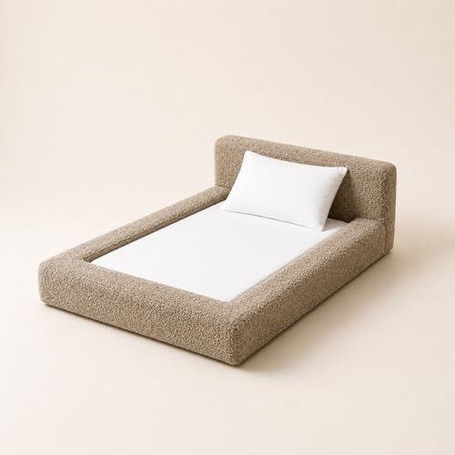 Mini Cloud Bed - Removable and Washable Covers - Toddler Baby Pet Dog Cat Nursery - Upholstered Minimalist Modern Luxury (Taupe Boucle, Medium)