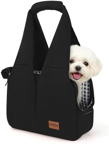 Dog Purse Carrier for Small Dogs and Cats, Soft-Sided Pet Tote Bag with 6 Large Pockets, Collapsible Travel Puppy Carrier, Fits Pets up to 16 lbs (Black, 17.5" L x 8" W x 12" H)