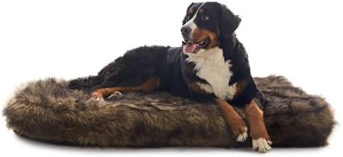Laifug Large Faux Fur Dog Bed,5-inch Thick Grade Orthopedic Memory Foam Dog Bed(50"x30"x5"),Removable Cover with Anti-Slip Bottom,Waterproof Liner