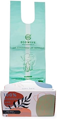 Eco Wave Compostable Diaper Bags, Diaper Sacks, Fragrance-Free, 200 Count