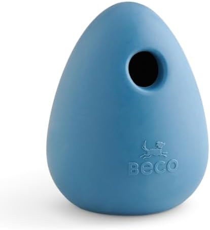 Beco Natural Rubber Bouncy, Chewy & Fillable Boredom Buster Dog Toy, Rolls & Wobbles Stuff with Multiple Fillable Holes, Blue
