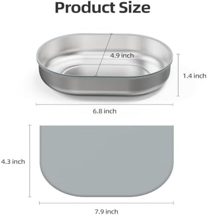 Stainless Steel Bowl and Mat Set for Automatic Microchip Cat Pet Feeder, Sealing Ring Design for Keeping Food Fresh and Reducing Odor, Easy to Clean, SUS 304, Includes 2 Bowls and 1 Mat