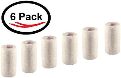 6 Pack Premium Vet Wrap - Self Adhesive Bandage Wrap & Athletic Tape - 4" x 5 Yards Elastic & Self-Sticking Cohesive Bandage for Pets, Sports, Wrists & Ankles - White by Prairie Horse Supply