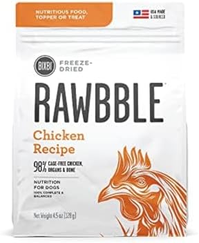 BIXBI Liberty Freeze-Dried Dog Food Topper & Treats, Chicken – 98% Meat & Organs, No Refrigeration – USA Made, 4.5 oz