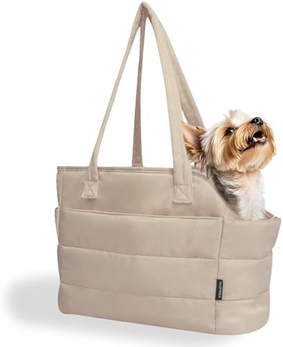 Lightweight Puffy Dog Purse Carrier for Small Dogs, Brown