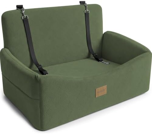 JOEJOY Dog Car Seat for Large Medium Sized Dogs Under 55 lbs, Dog Booster Seat for 2 Small Dogs with Detachable Washable Cover, Memory Foam Pet Car Seat with 2 Safety Belts and Storage Pockets