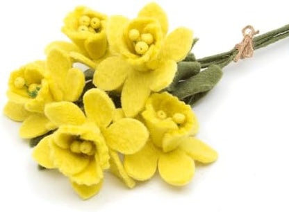 Glaciart One Felt Daffodil Artificial Flowers Bouquet - 5 pcs | Reusable, Washable and Essential Oil Ready Artificial Flowers w/Bendable Wire Stem | Great Gift or Home/Event Decorations
